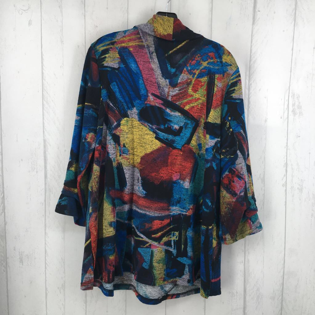 L colorful cowl neck 3/4 slv tunic