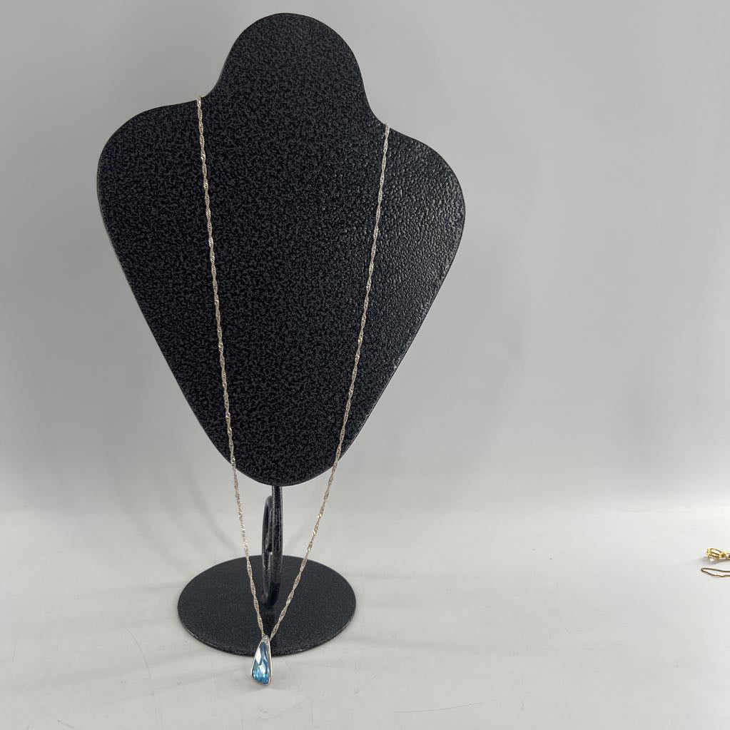 .925 16" silver aqua stone pendant necklace