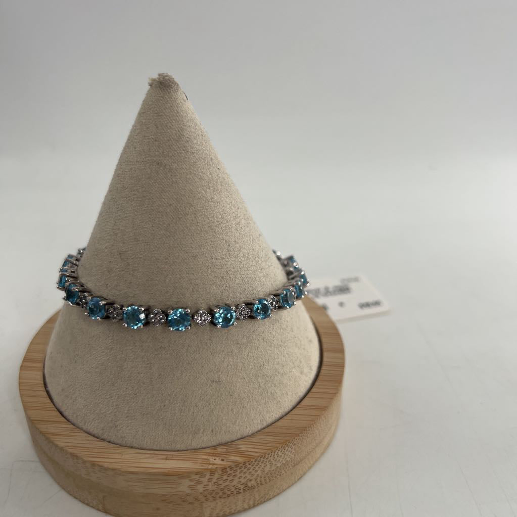.925 silver & aqua stone cz bracelet