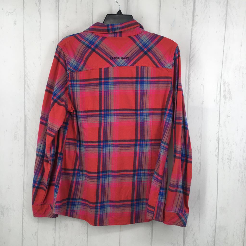 L plaid buton down l/s top