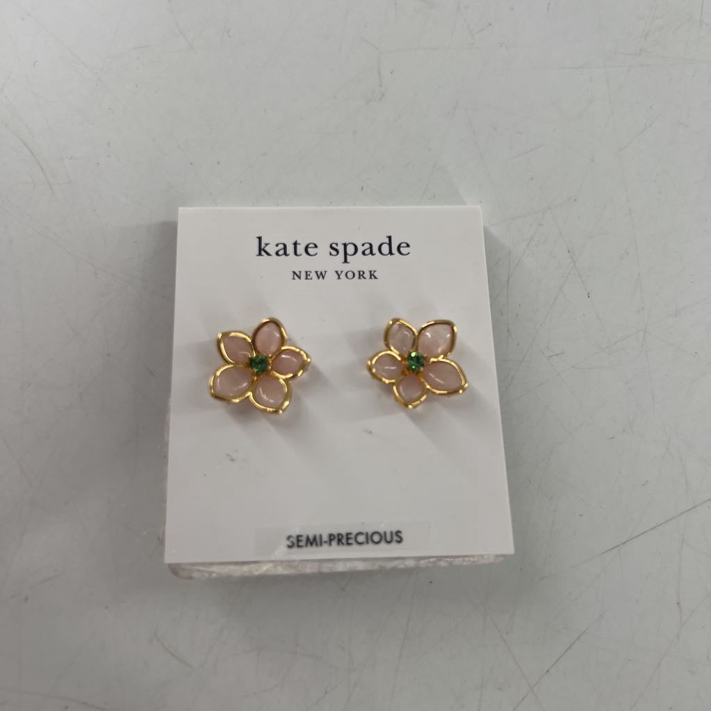 blush flower w/ green stone earrings