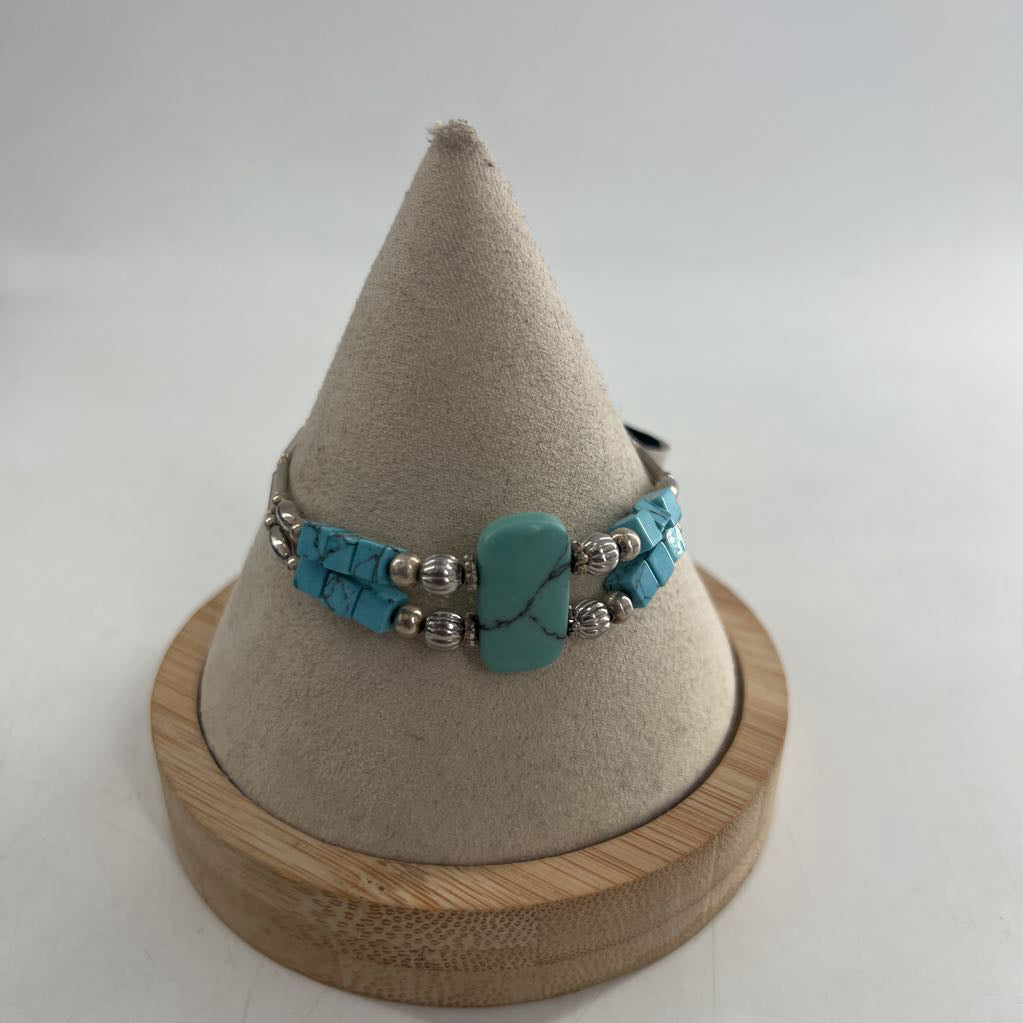13" silver beaded bracelet w/turquoise accent