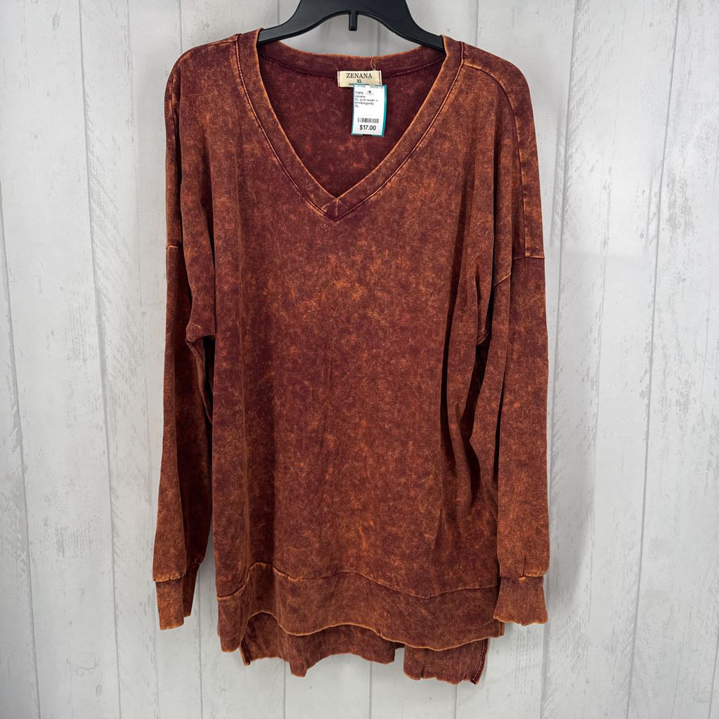 XL acid wash v-neck l/s tunic