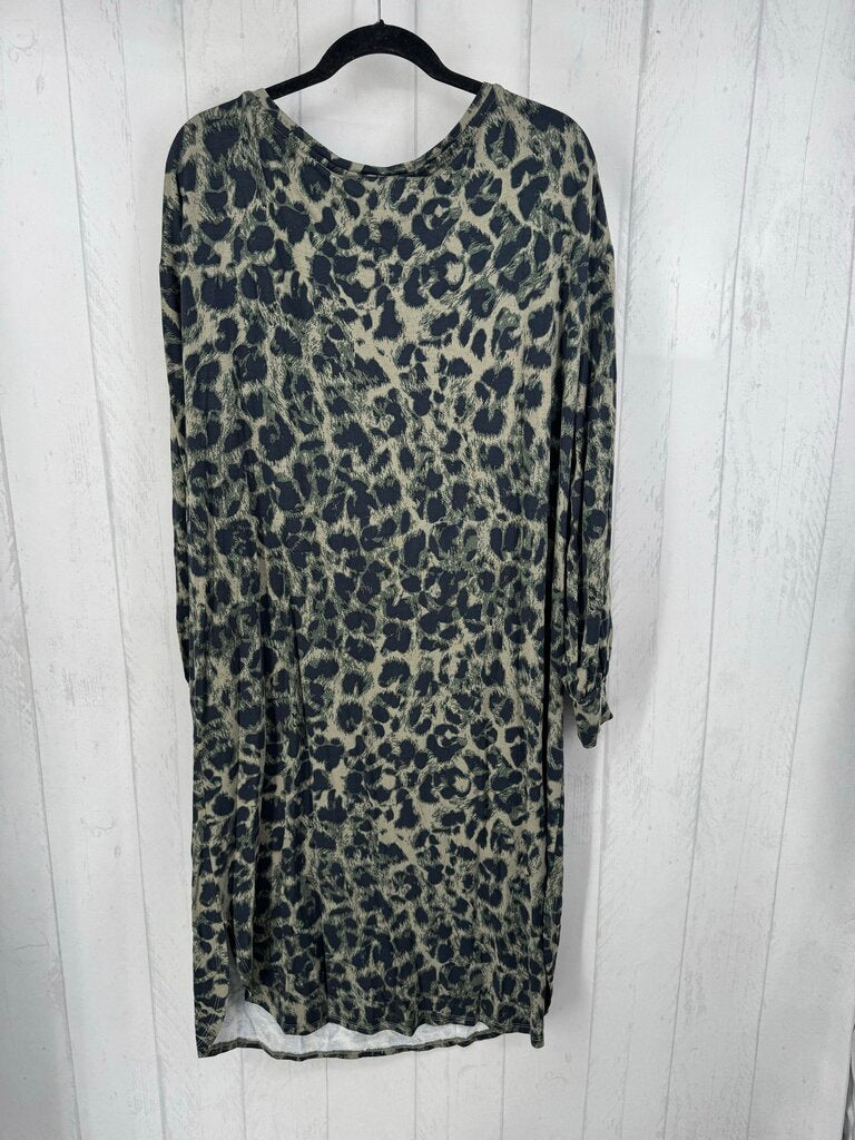 L animal print l/s dress
