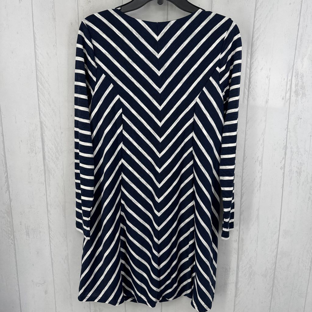 S chevron stripe v-neck l/s dress