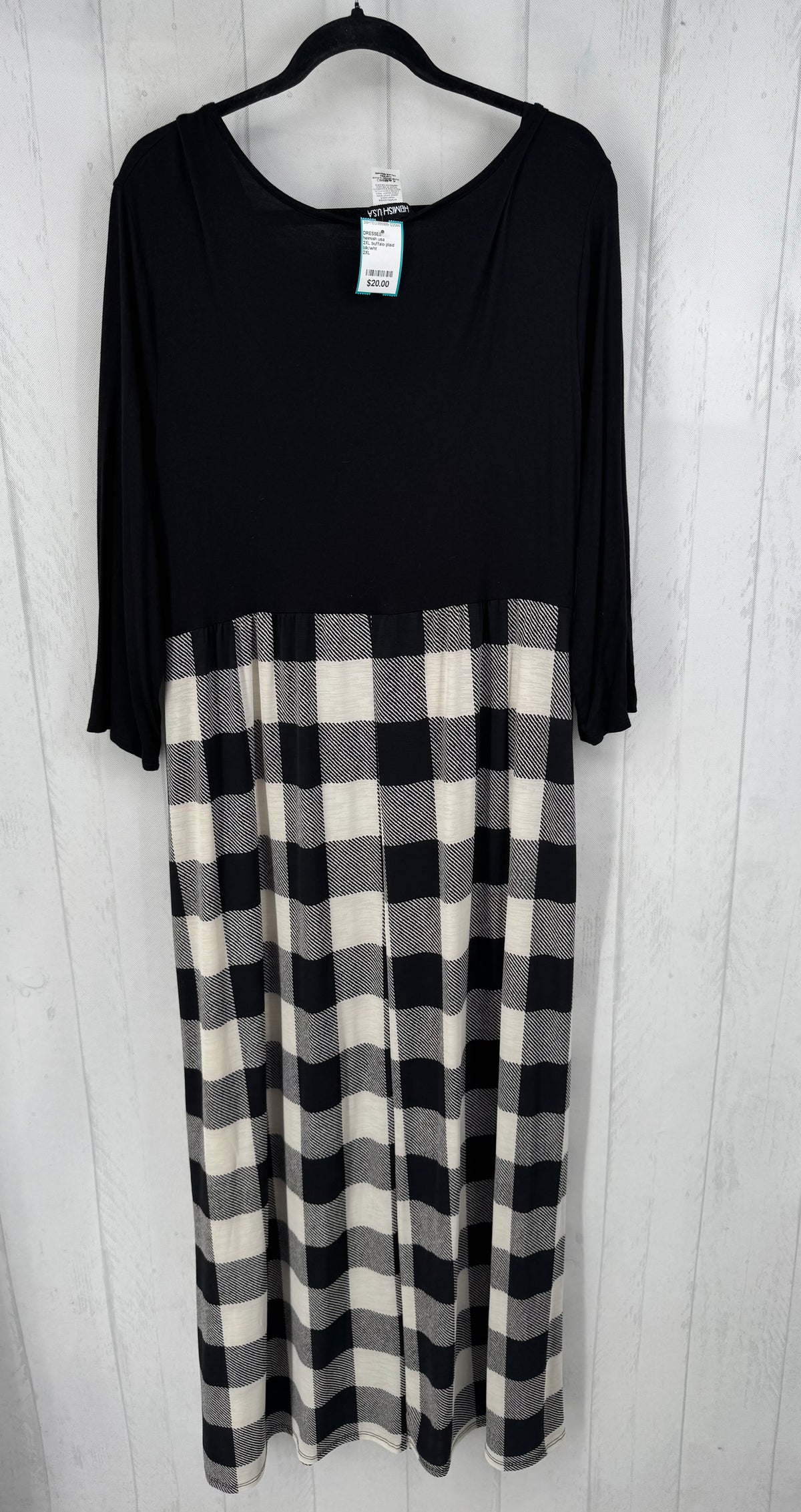 2XL buffalo plaid 3/4 slv maxi dress
