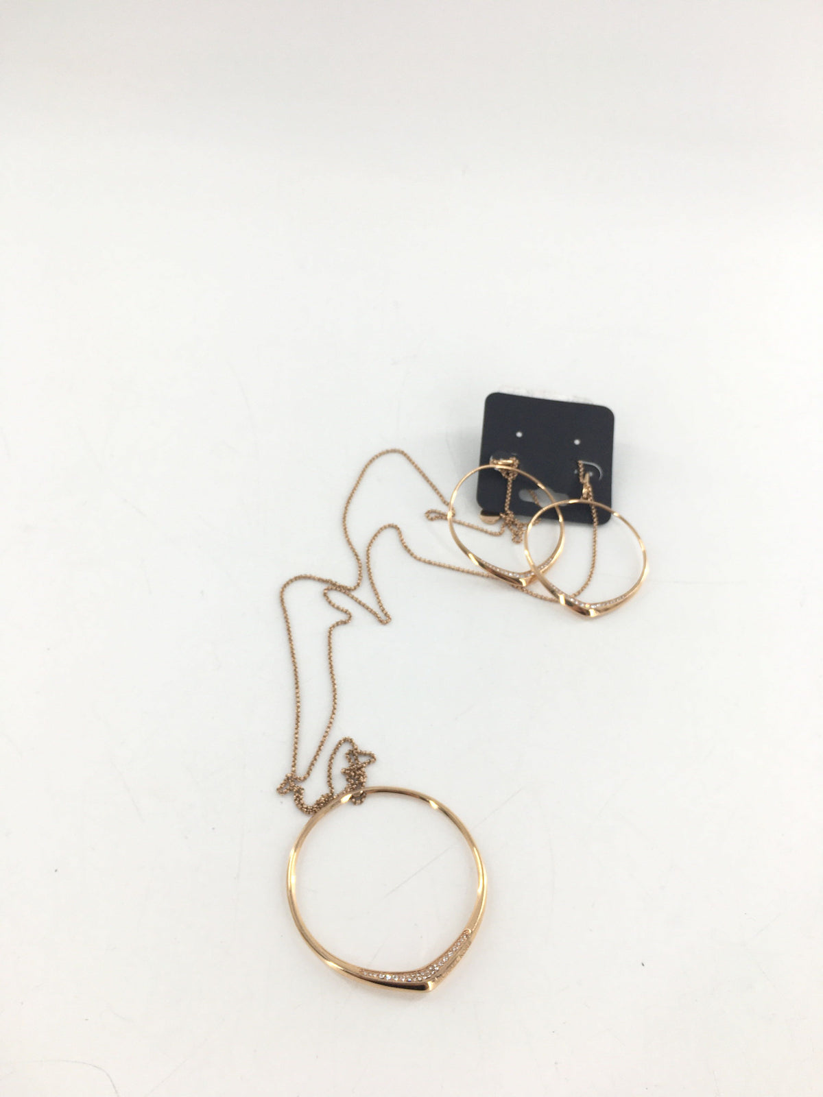gold tone cz hoop earrings & necklace set