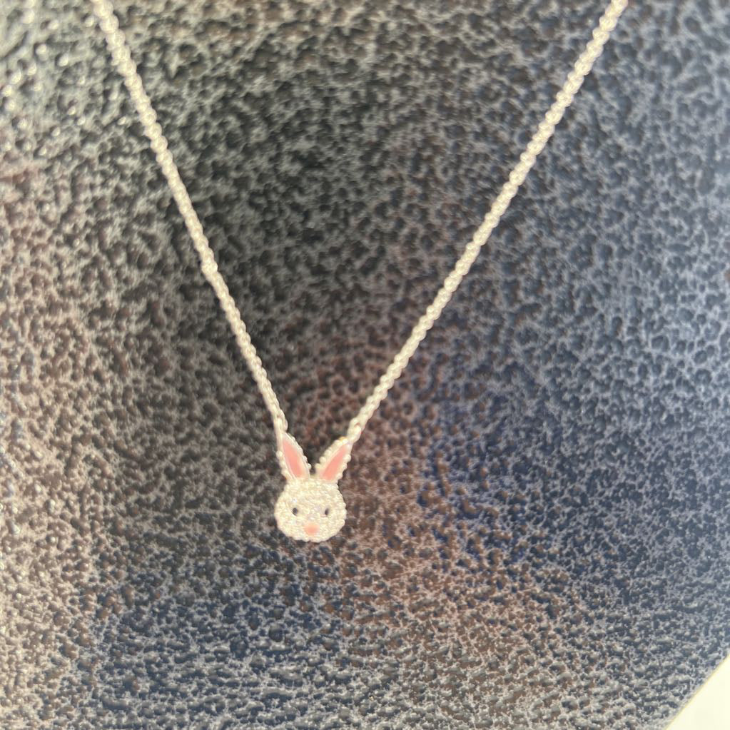 12" silver tone cz bunny pendant necklace