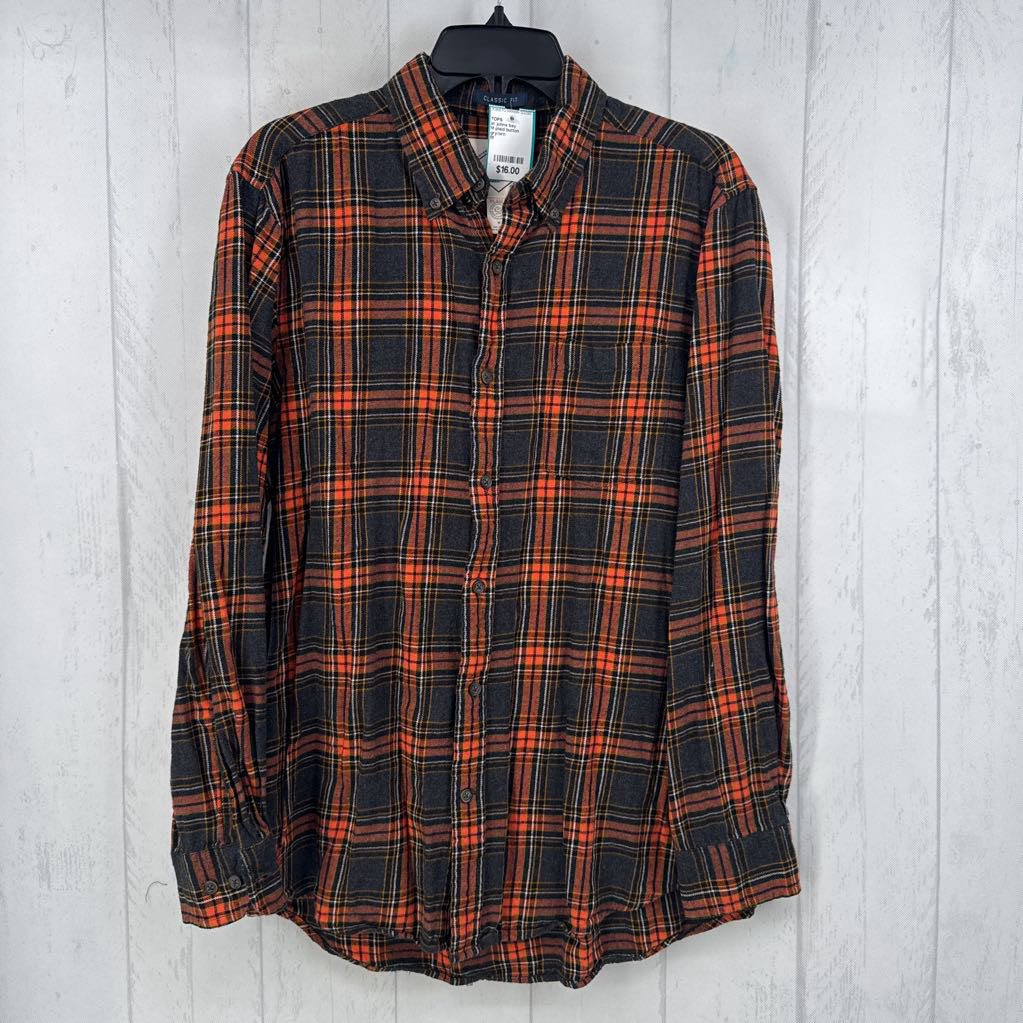 M plaid button down l/s top
