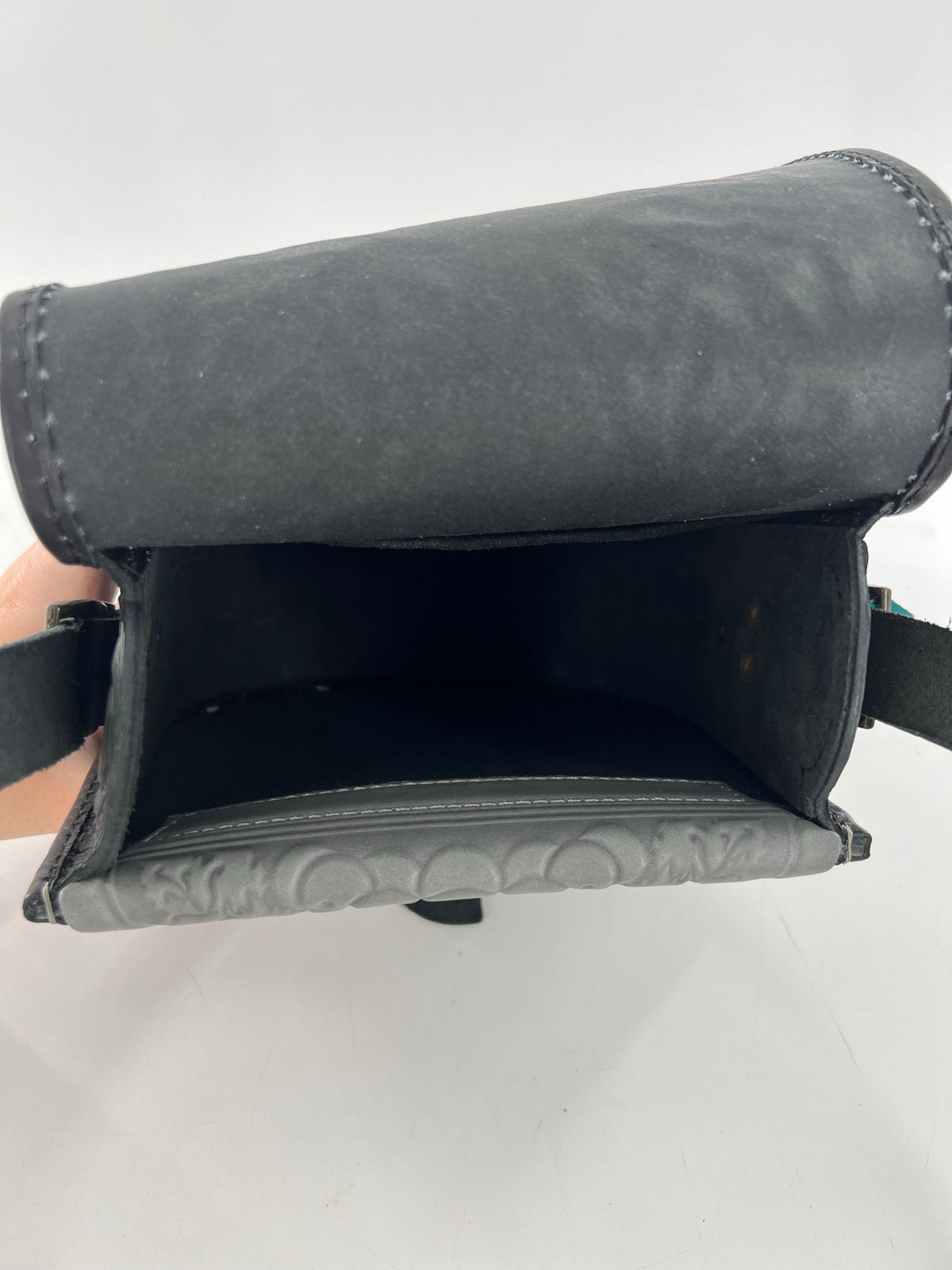 Ukrainian tooled studded turnlock messenger bag
