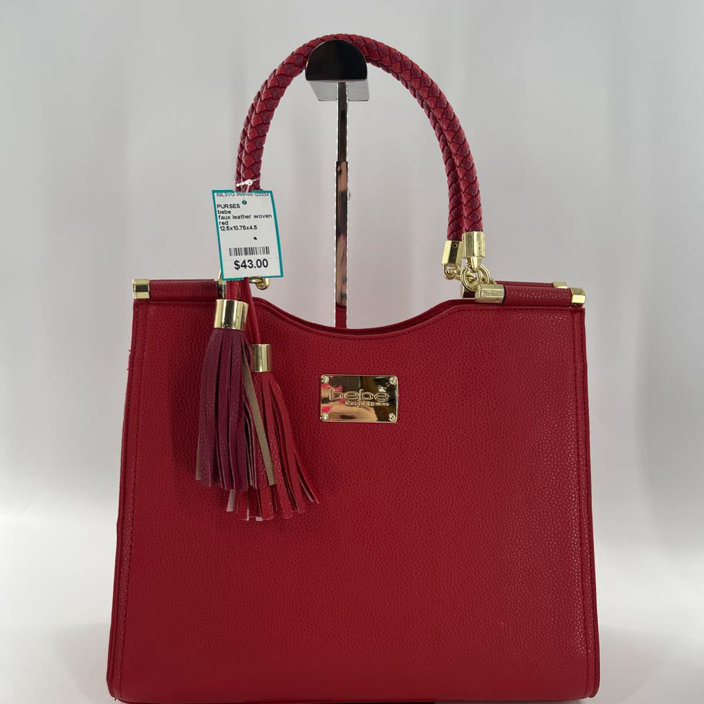faux leather woven strap tassel satchel
