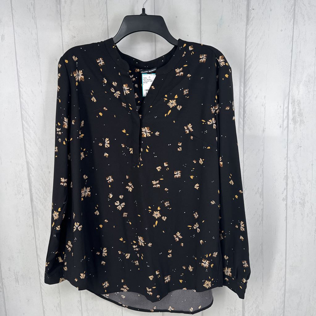 L flo print split neck l/s top