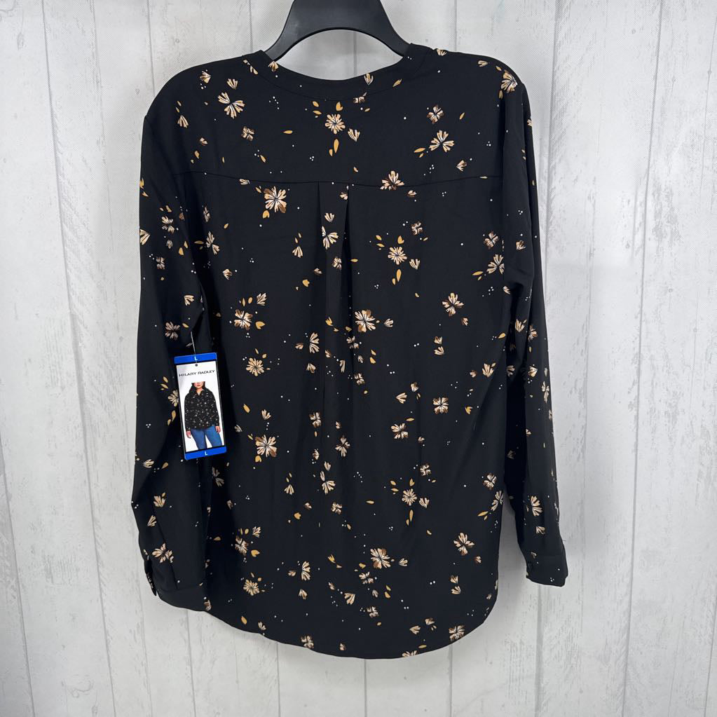 L flo print split neck l/s top