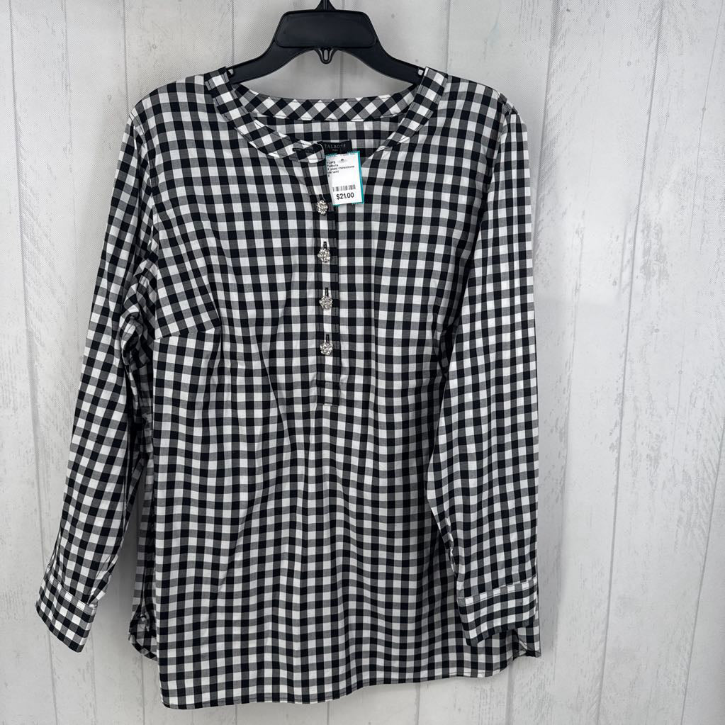 X plaid rhinestone button l/s top
