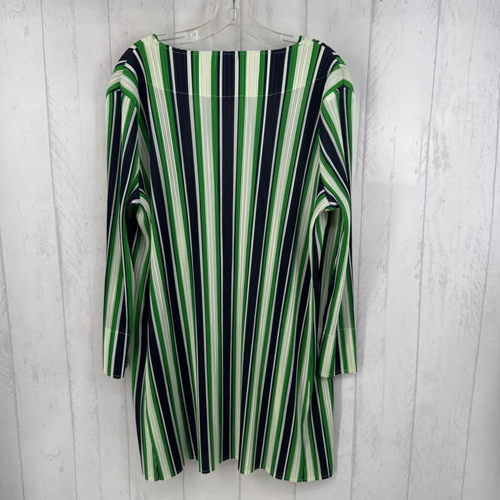 L pleated striped open jacket