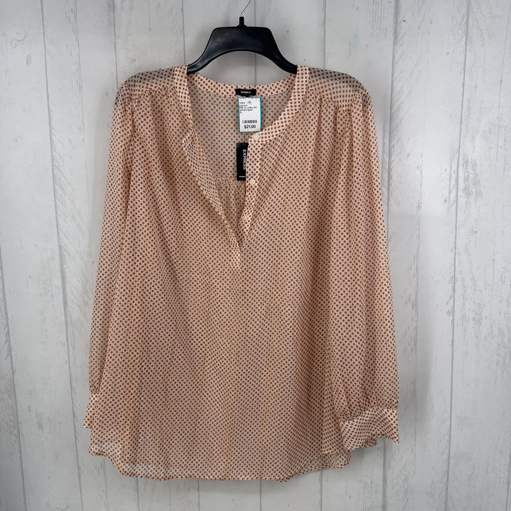 R60 XL polka dot quarter button down l/s top