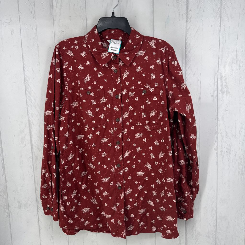 L flo print button down l/s top