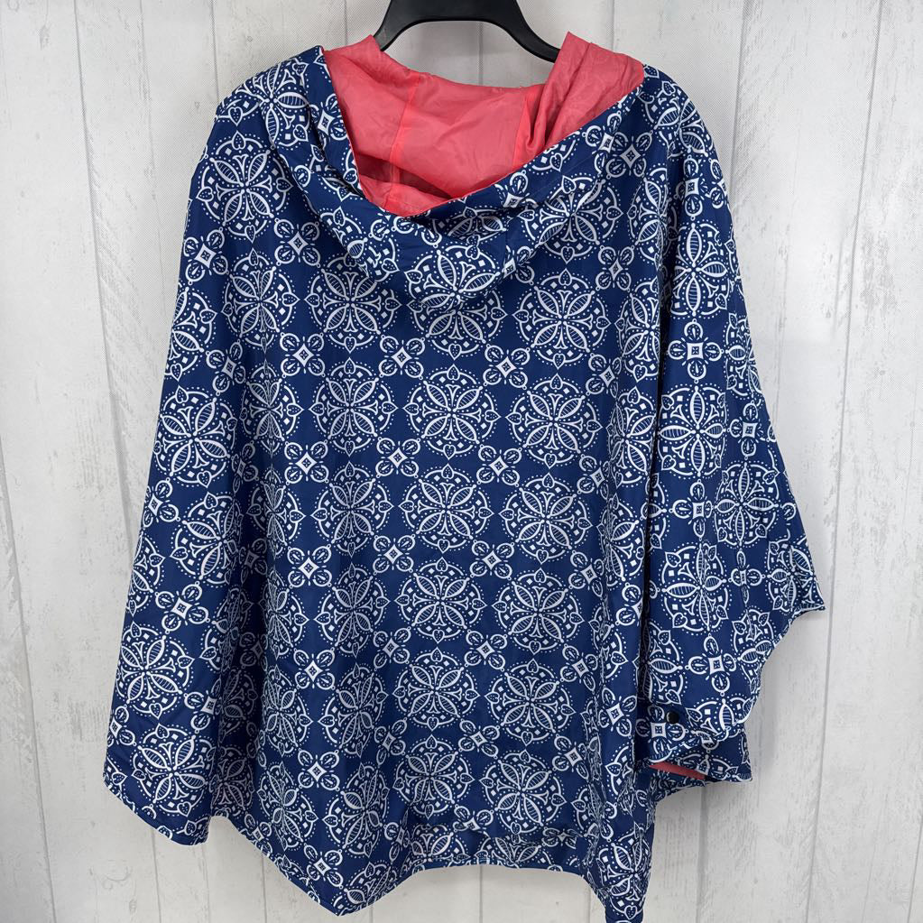 O/S medallion print hooded poncho