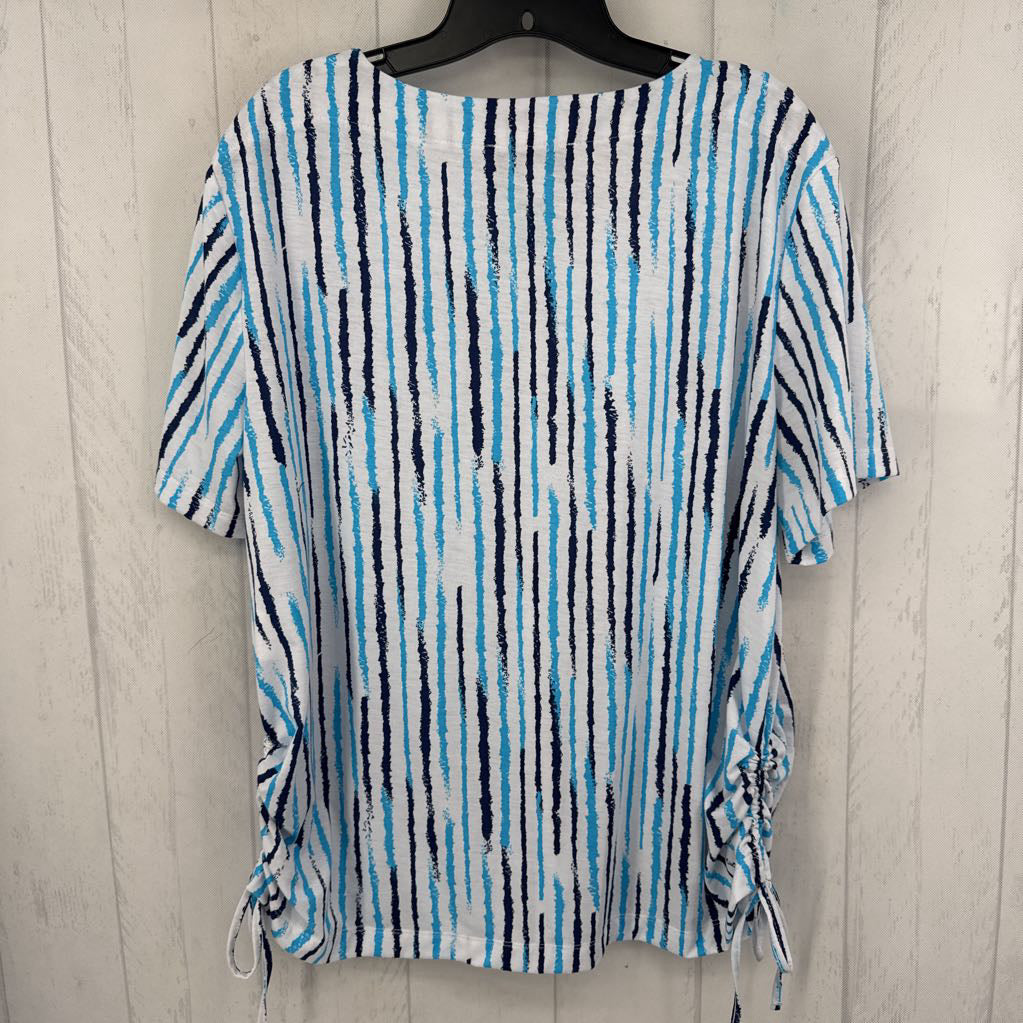 XL striped notch neck s/s top