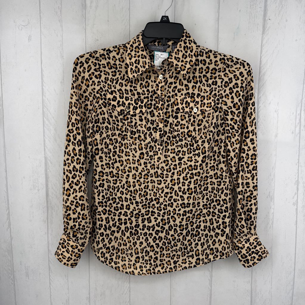 XXS animal print button down l/s top