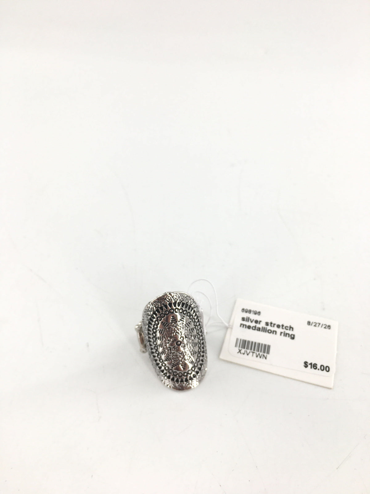 silver stretch medallion ring