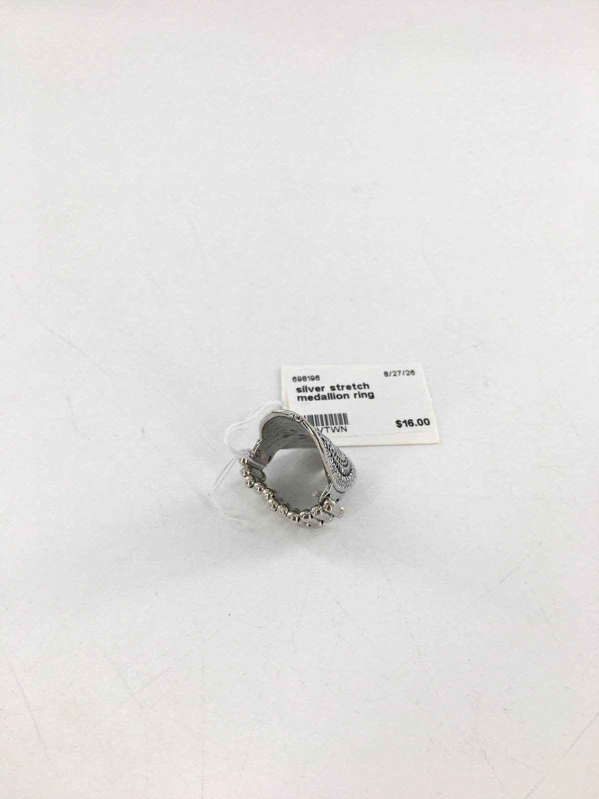 silver stretch medallion ring