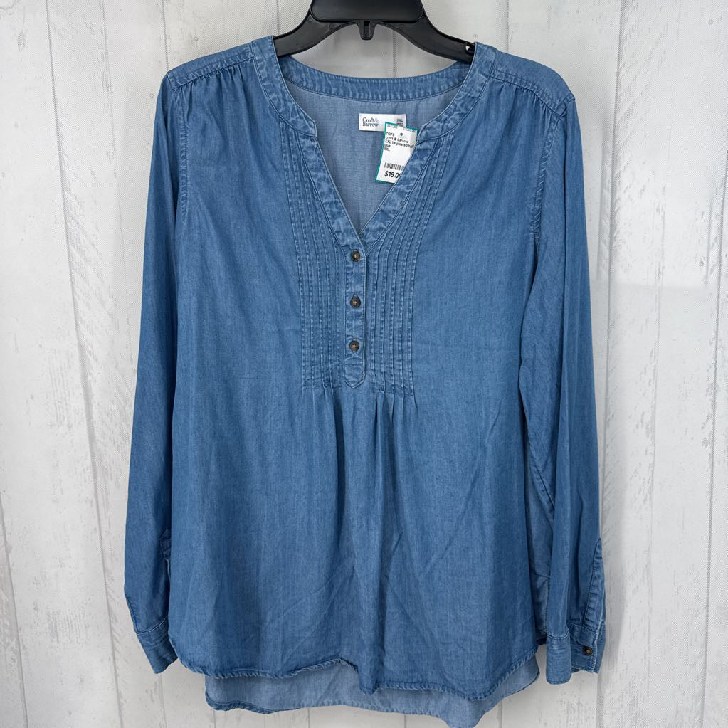 XXL l/s pleated half button top