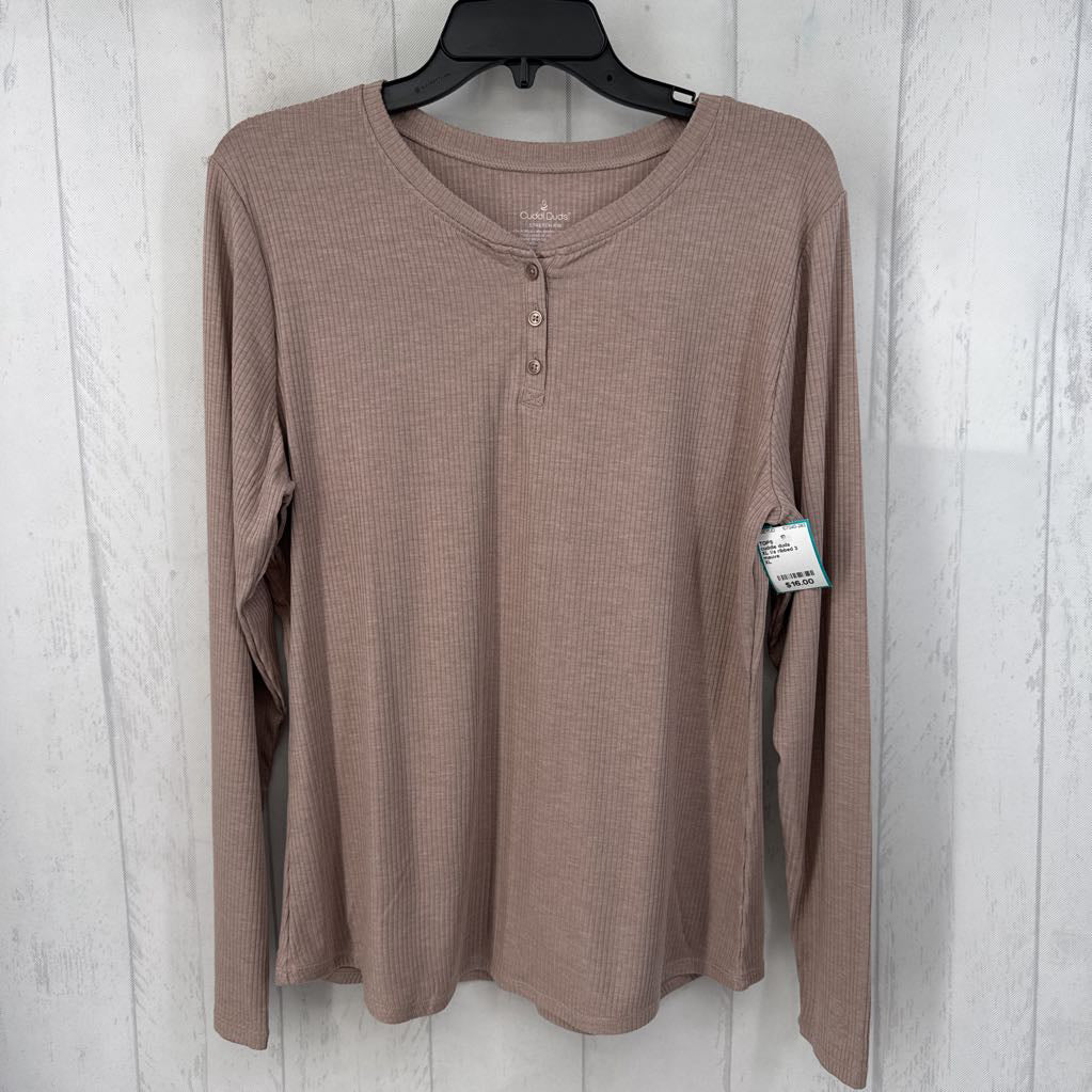 XL l/s ribbed 3 button top