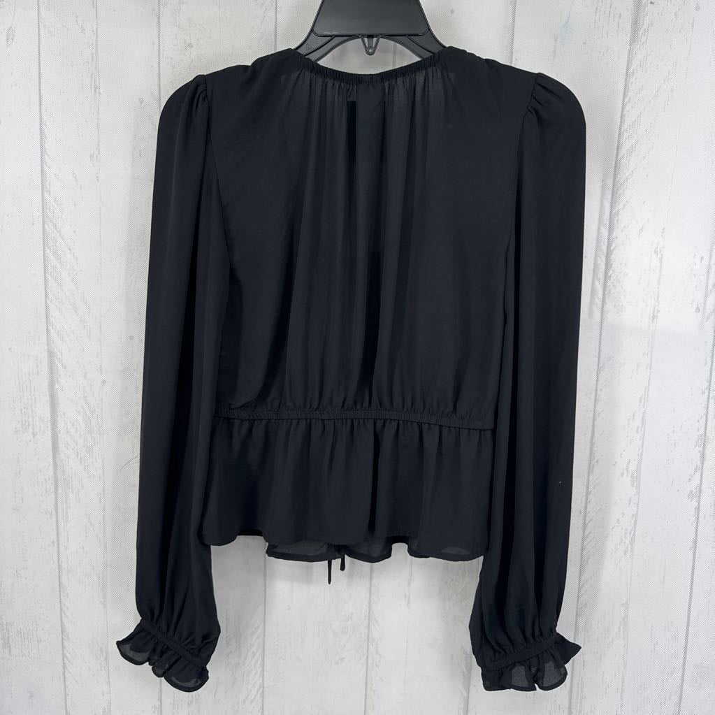 S tie front button down l/s peplum top