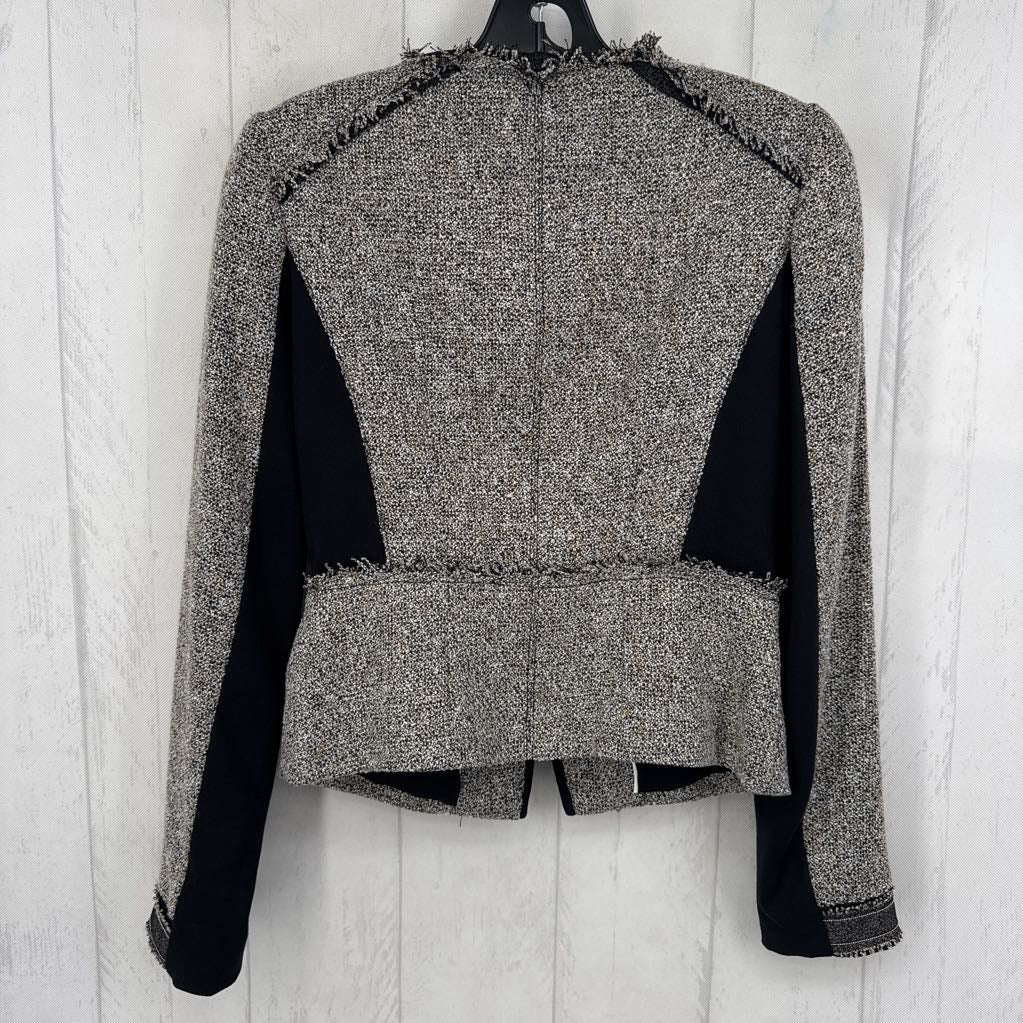 0 mixed media zip-up blazer