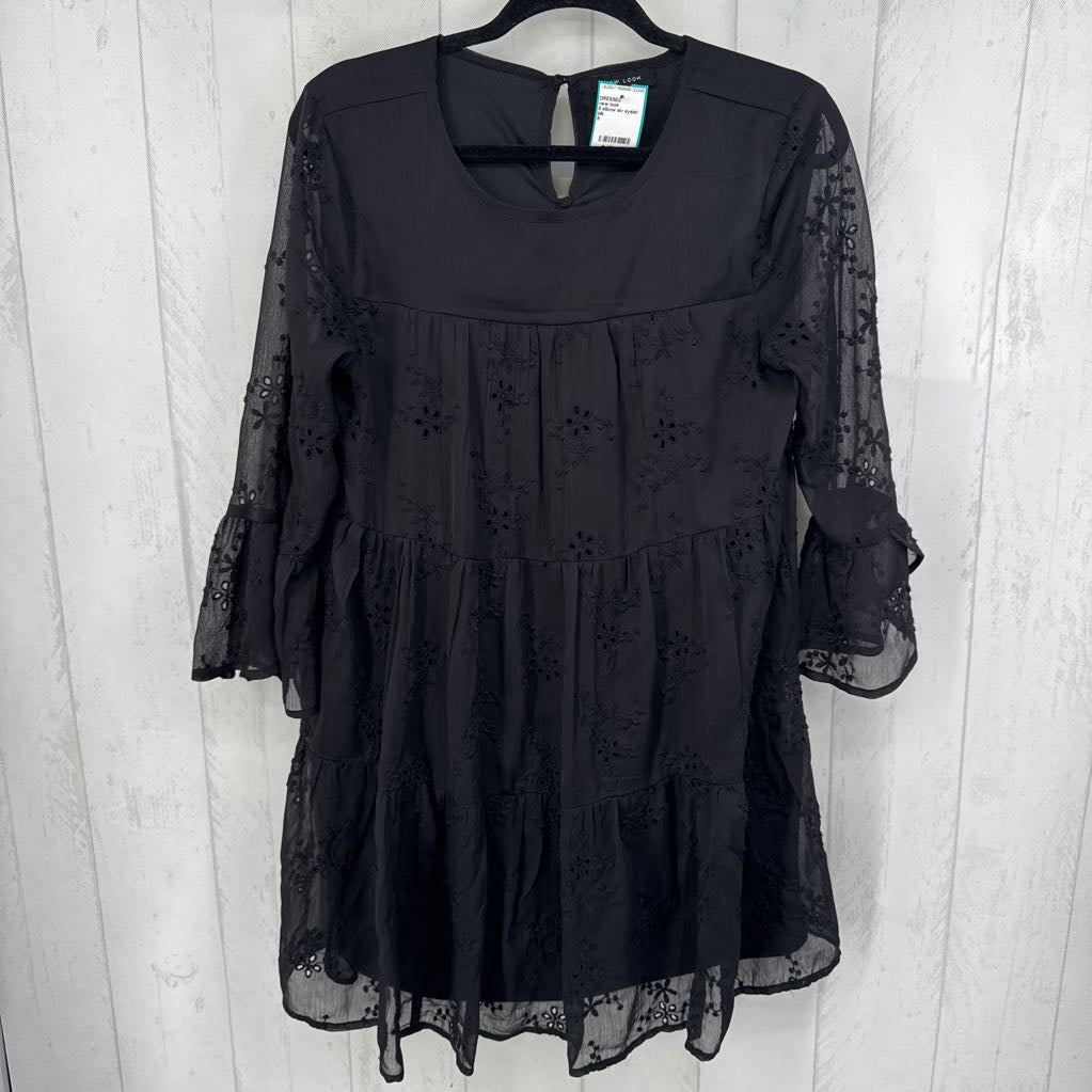 8 elbow slv eyelet tiered ruffle dress