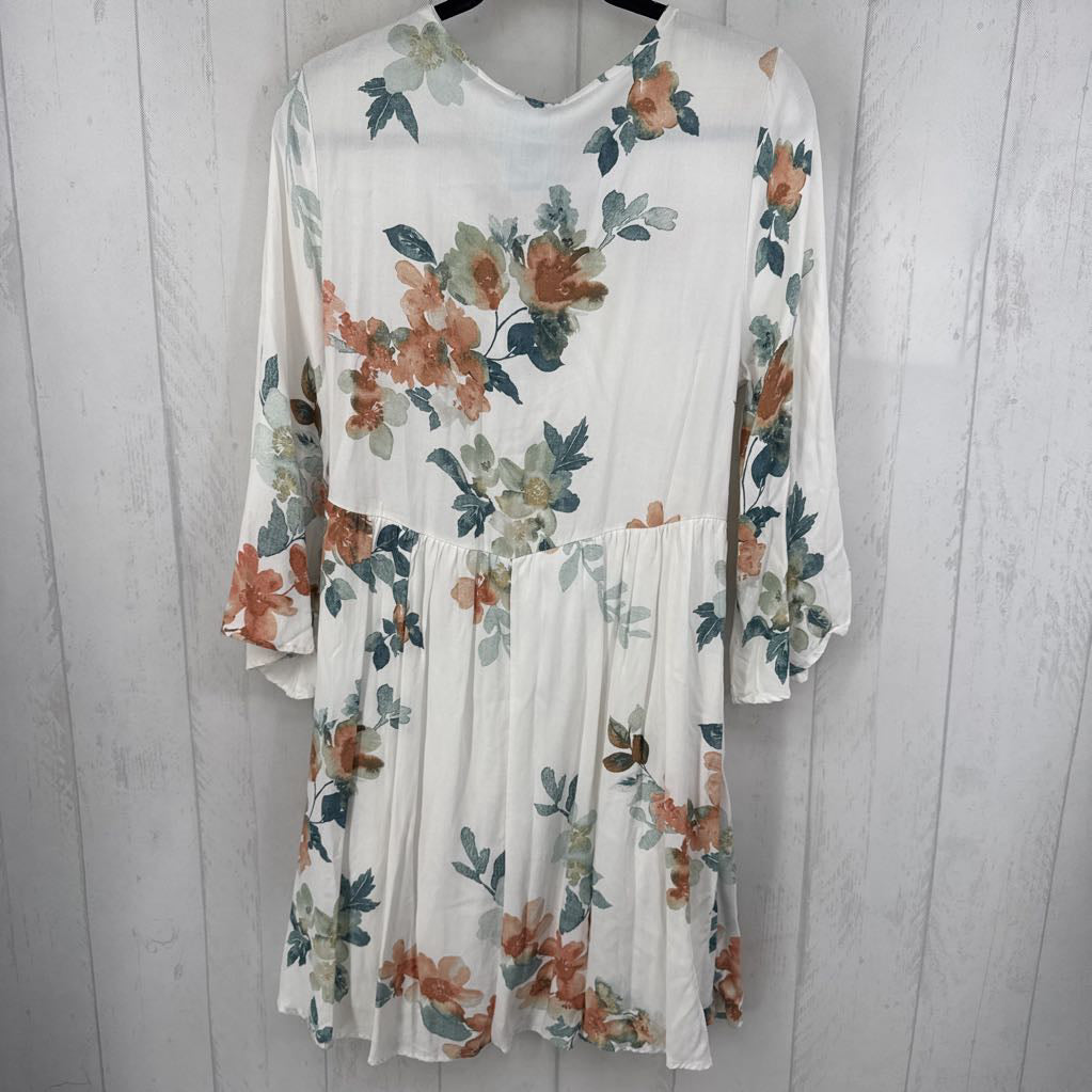 L flo print v-neck 3/4 slv dress