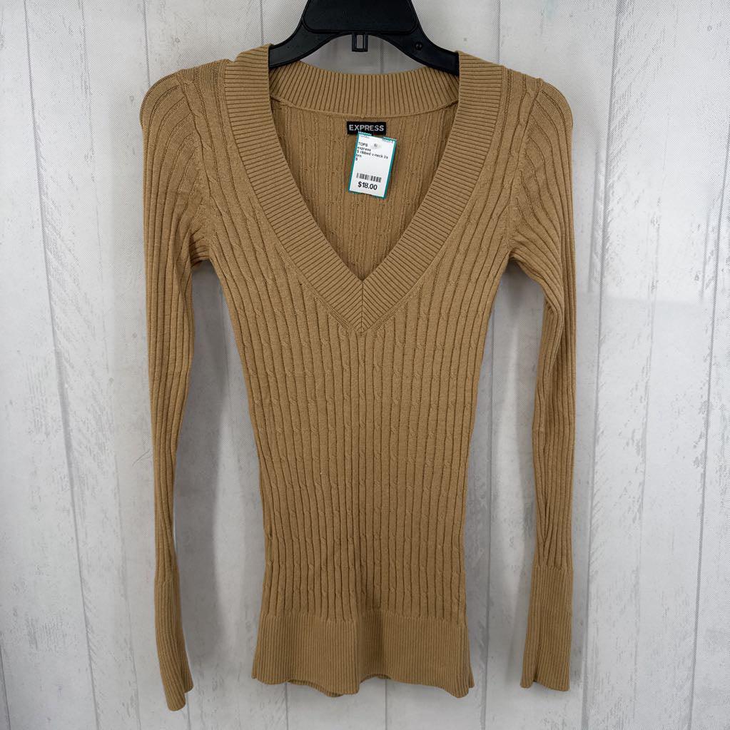 S ribbed v-neck l/s top
