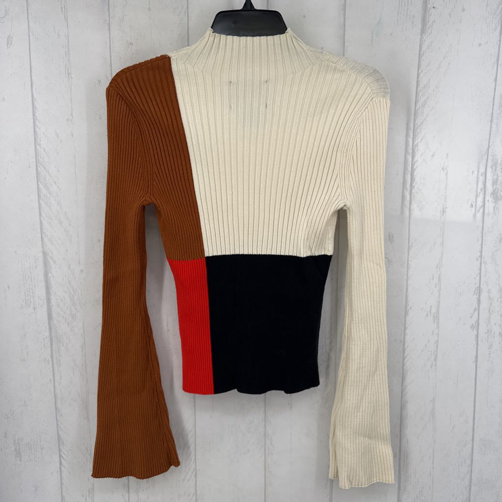 XS ribbed colorblock mockneck l/s top