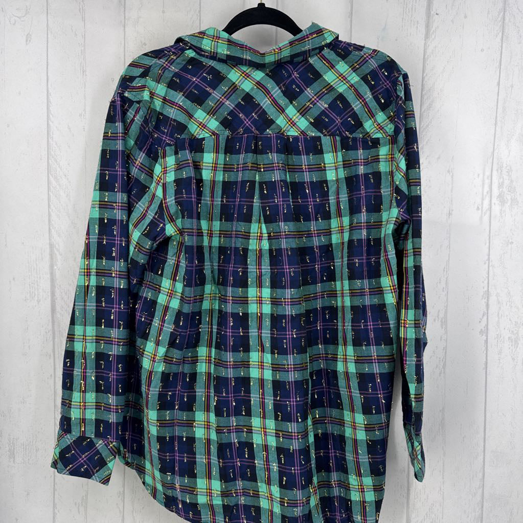 1X textured plaid button down l/s top