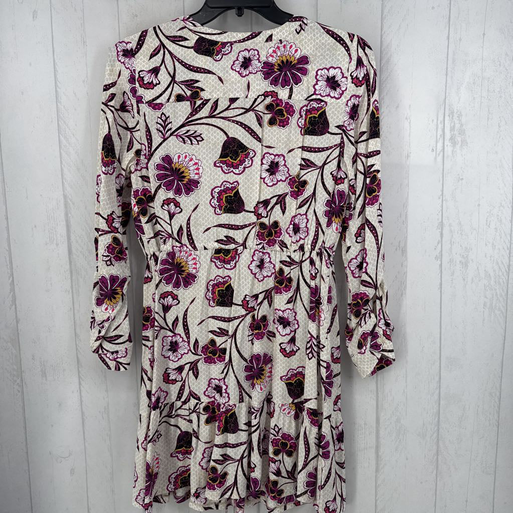 M flo print split neck l/s dress