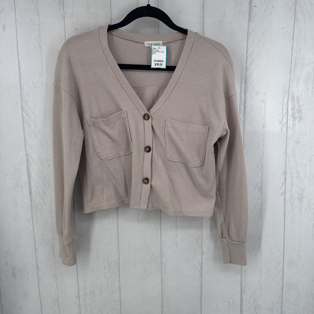S l/s button crop top
