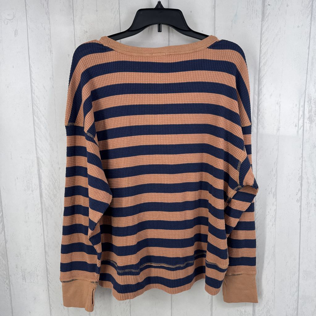 M l/s stripe v-neck top