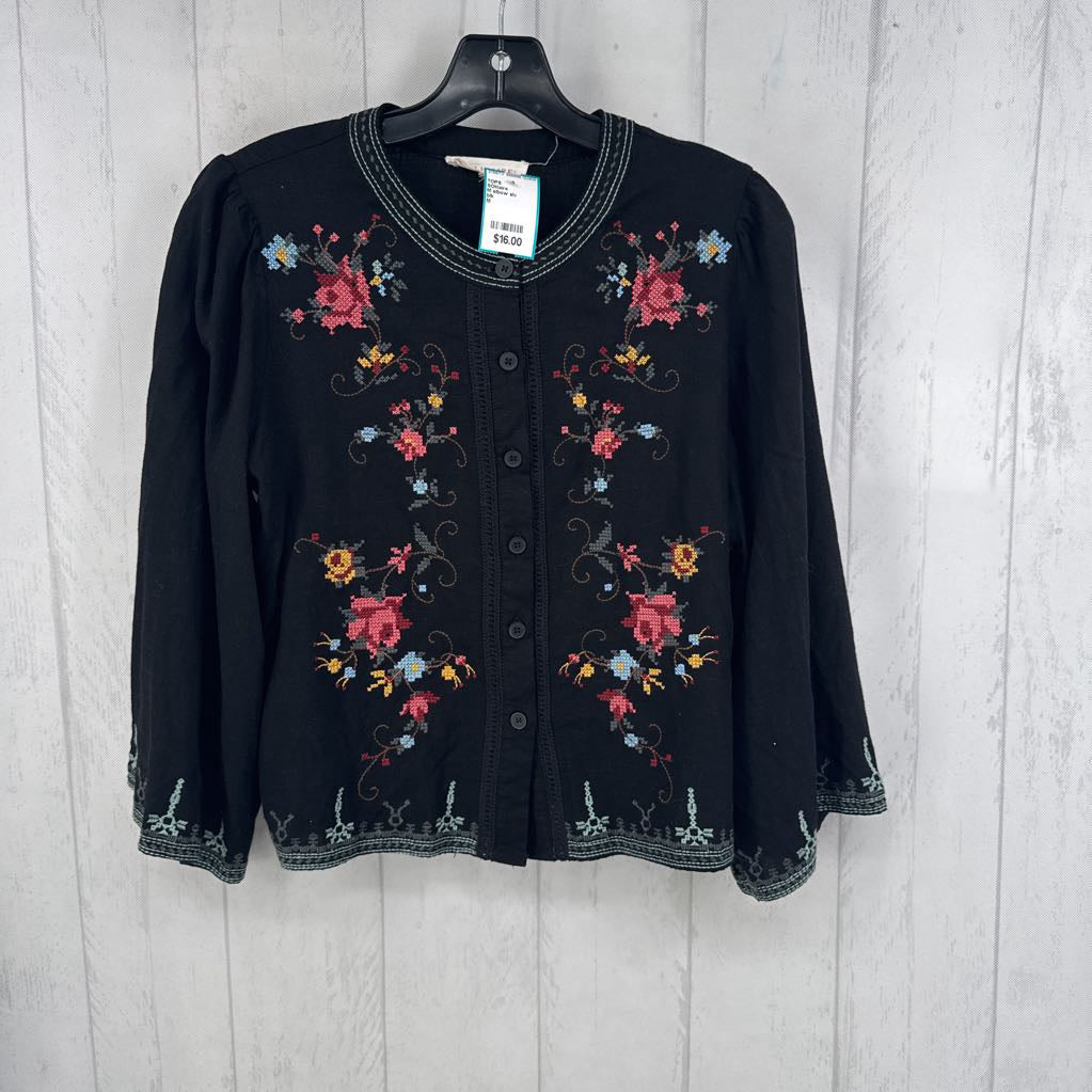 M elbow slv embroidered button top