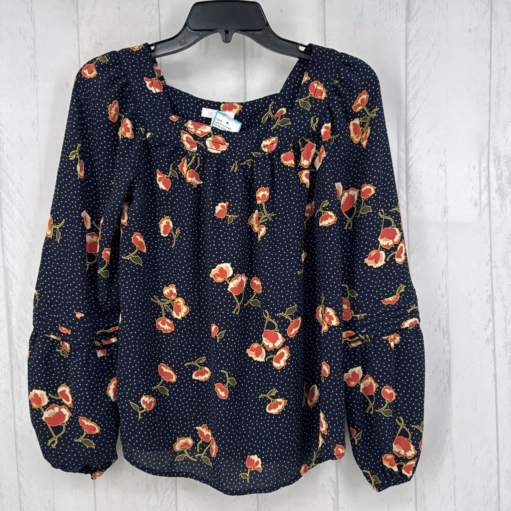XS flo print square neck l/s top