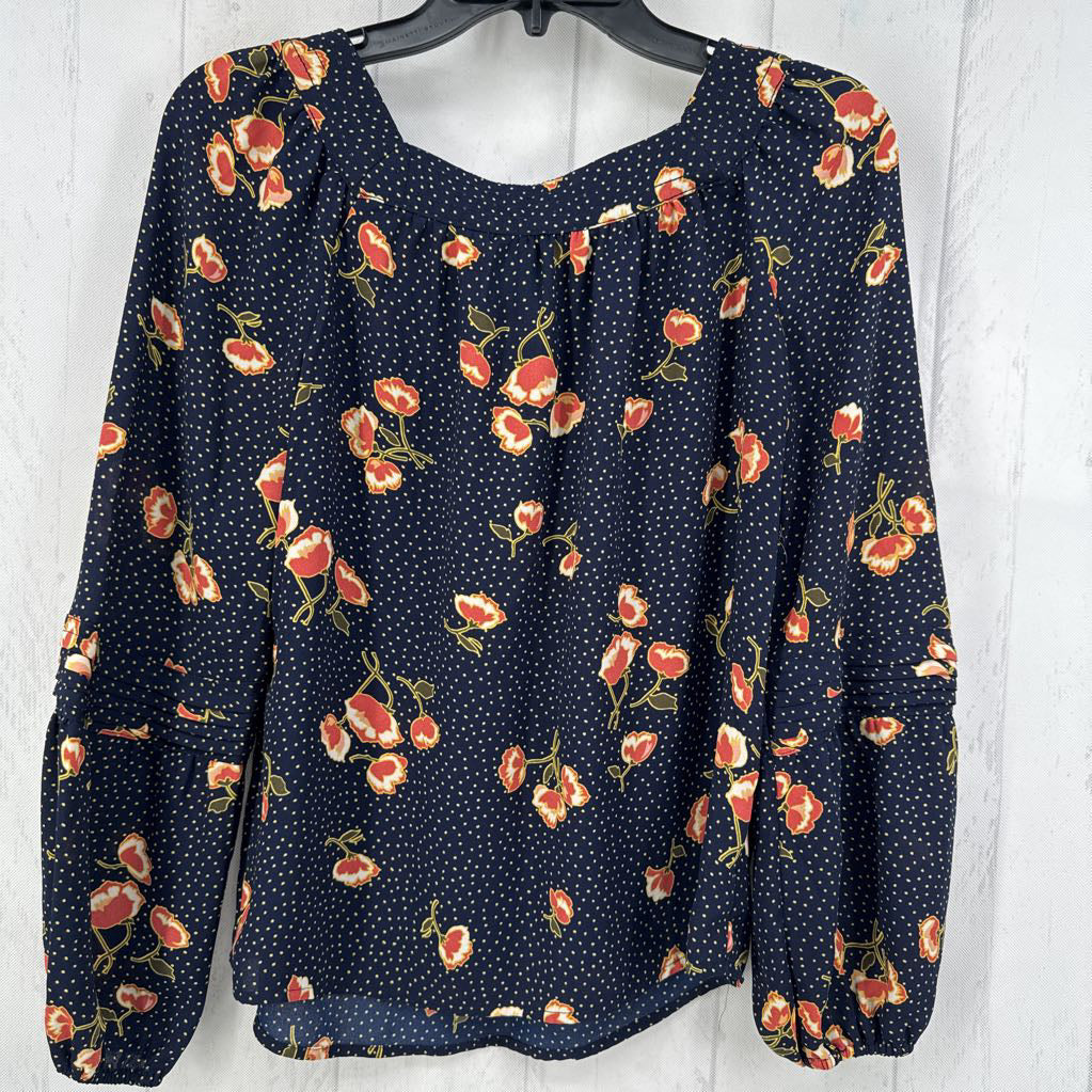 XS flo print square neck l/s top