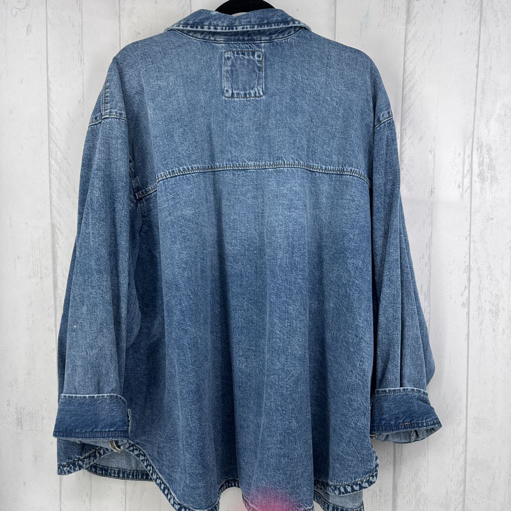 2X denim button down l/s top