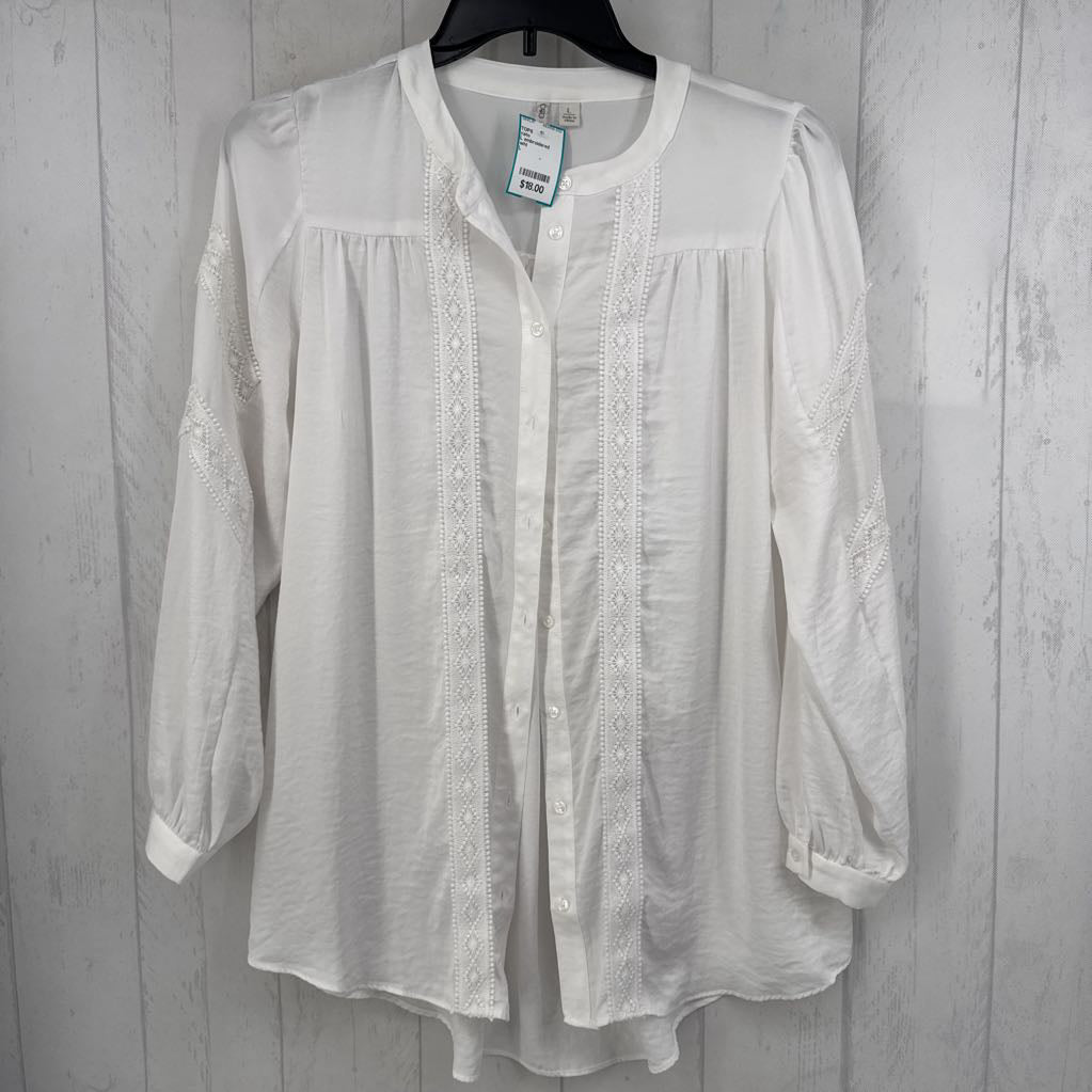 L embroidered button down l/s top