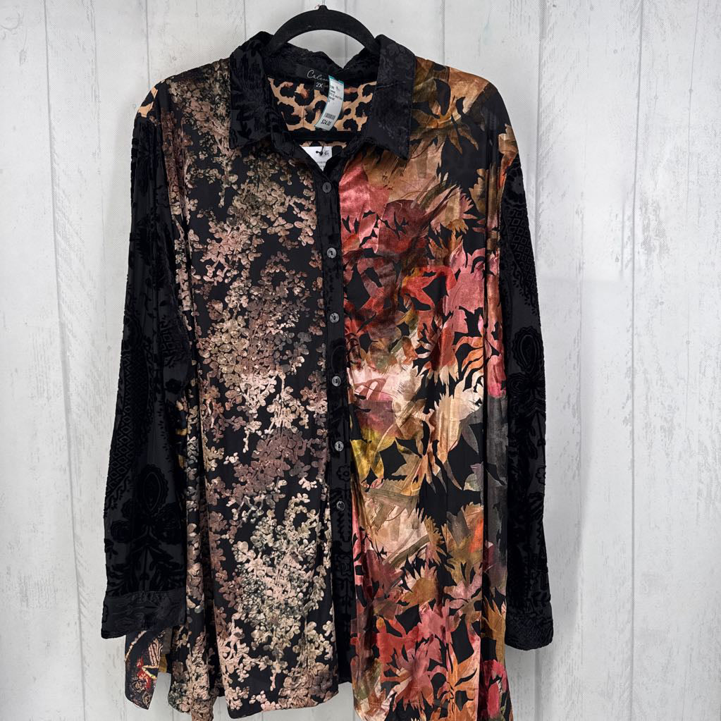 R79 2X velvet floral button down l/s top