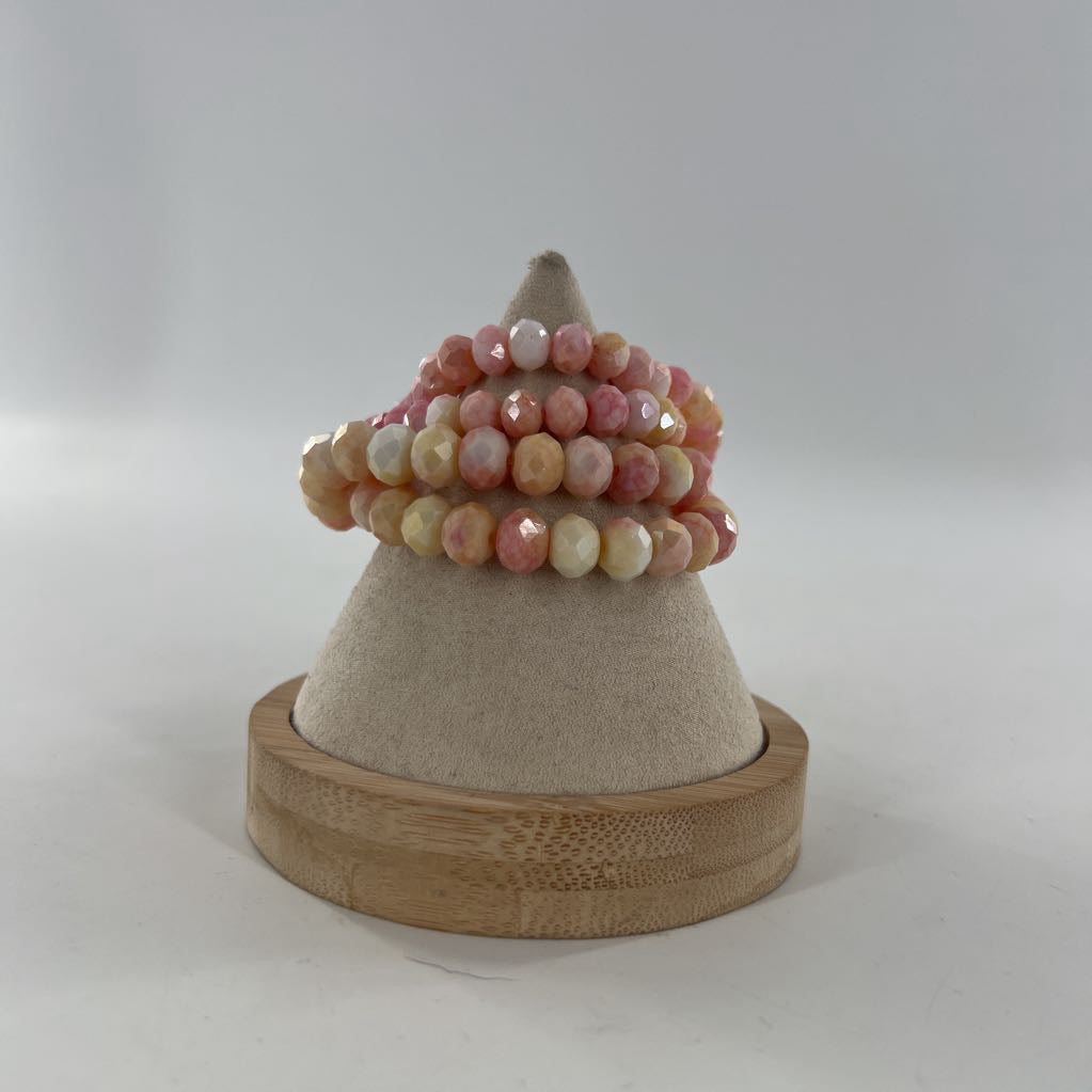 pink & yellow stretch beaded bracelet stack