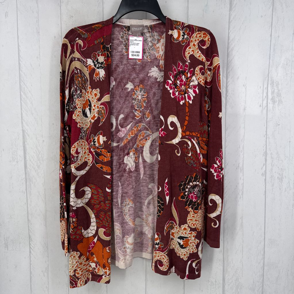 M flo print open front cardi