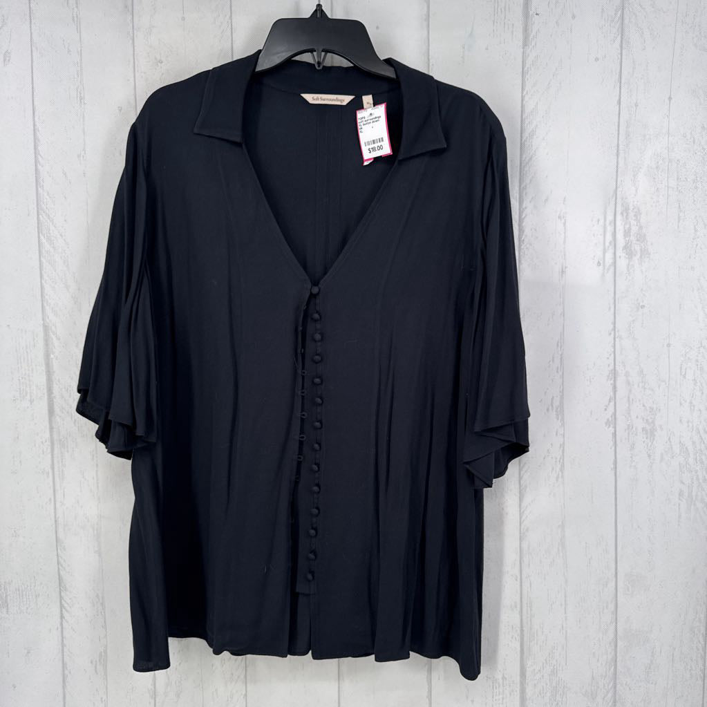 XL button down flare slv top s/s