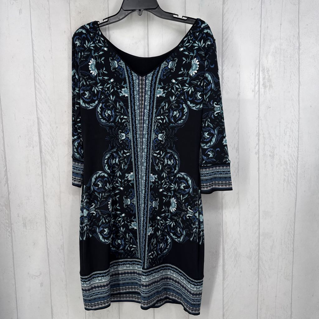 R110 M flo print boatneck 3/4 slv dress