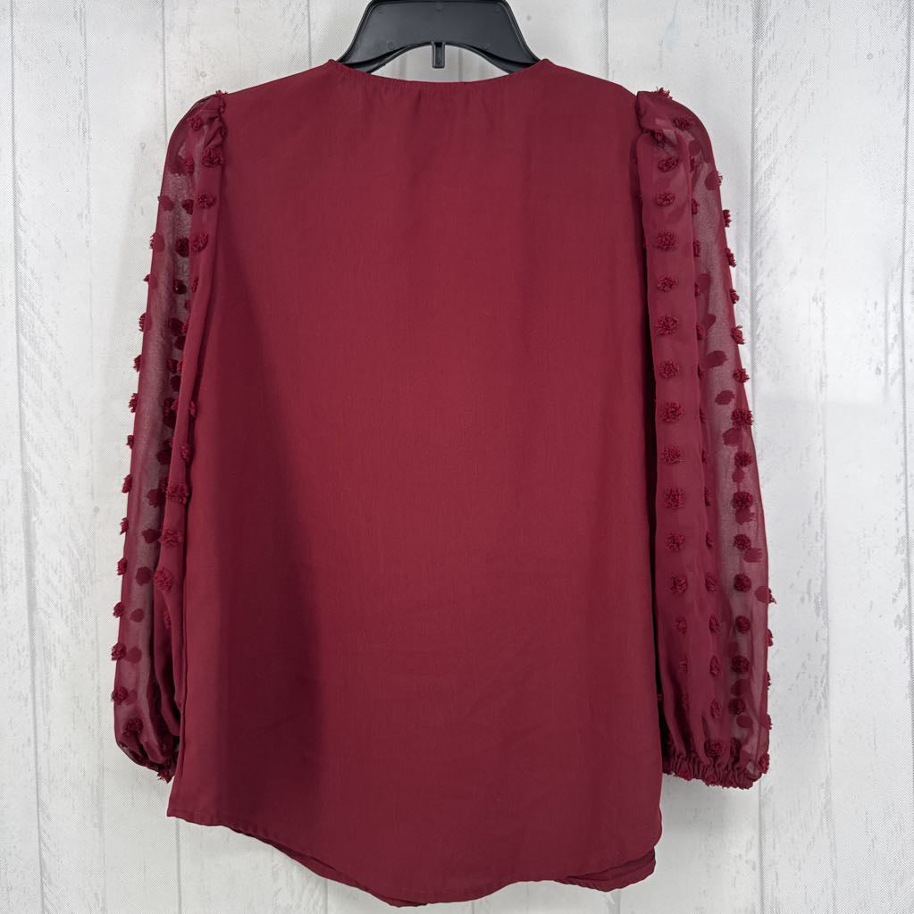 S textured slv v-neck l/s top
