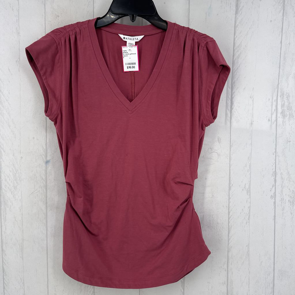S v-neck gathered sides s/s tee